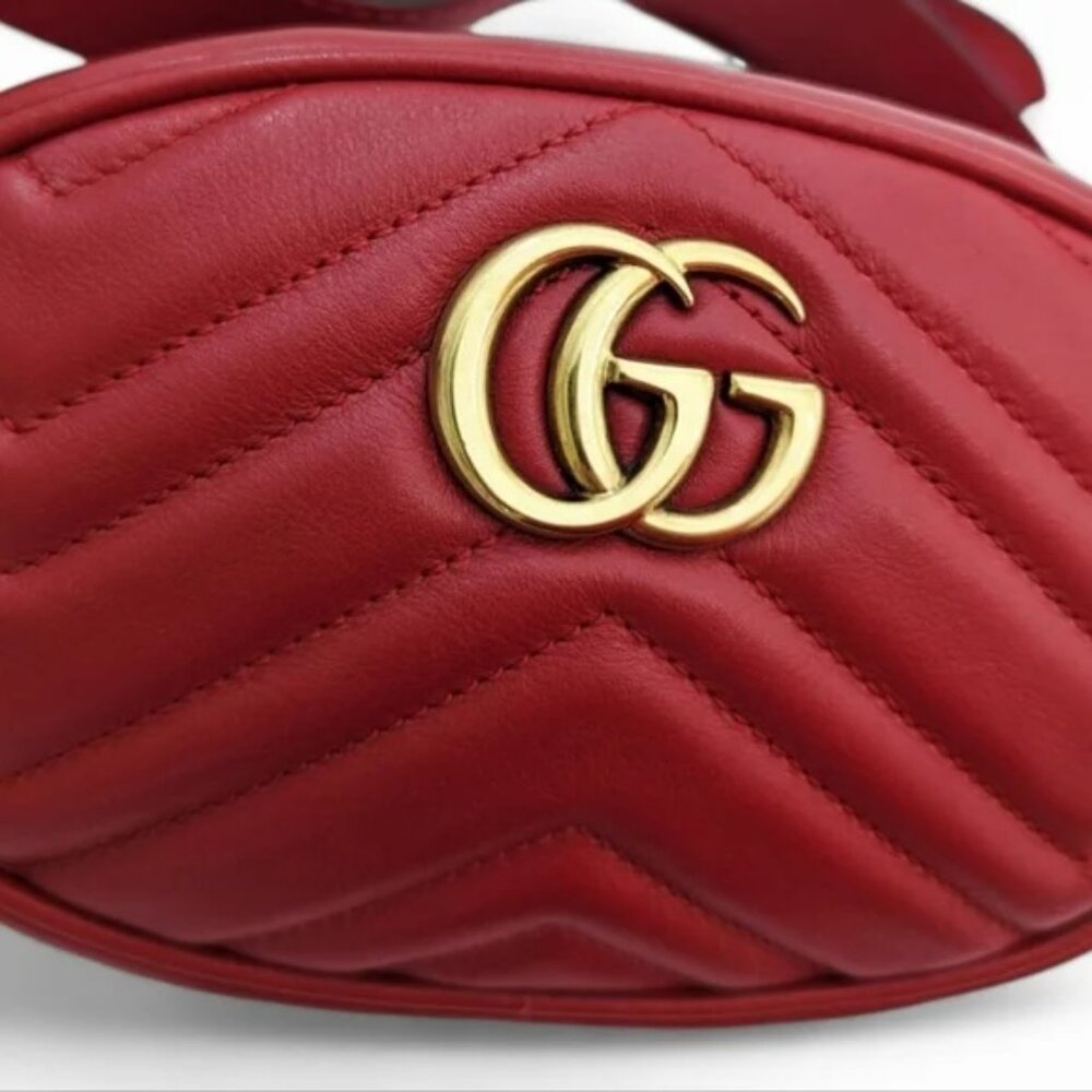 Authentic Gucci GG Marmont Belt Bag Matelasse Red Leather Waist Pouch Gucci - Picture 4 of 15